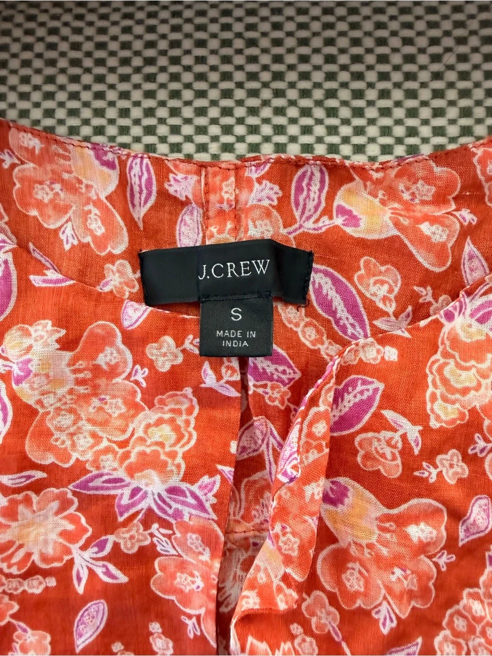 J. Crew Rusty-Orange Floral Ramie Fabric Split-Neck Tunic #129